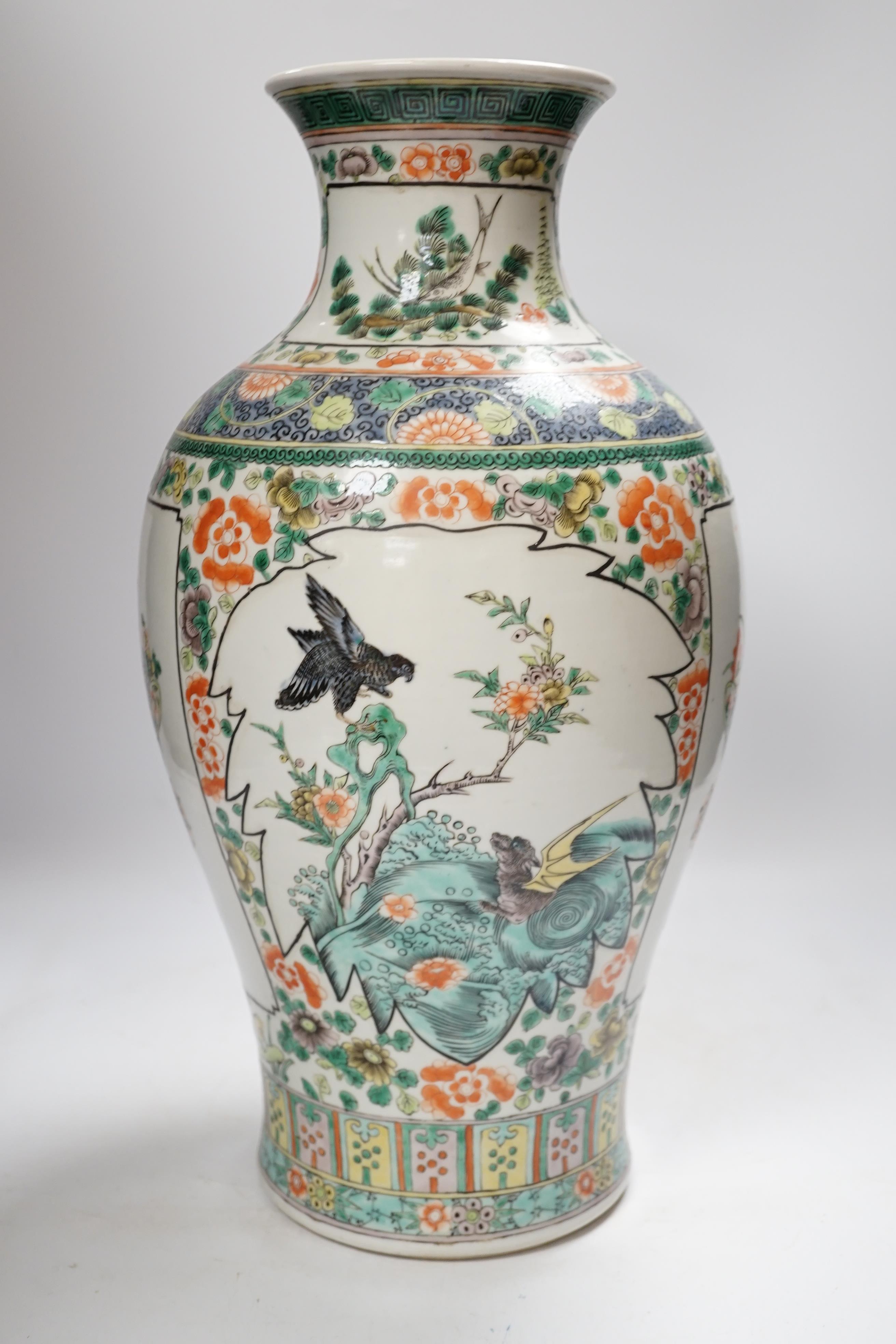 A Chinese famille verte baluster vase, Guangxu period, 45cm